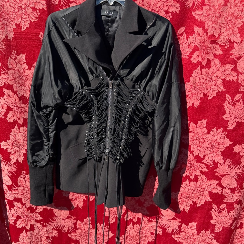 AKIRA EYELET DON OVERSIZED BLAZER lace up jacket - Picture 6 of 8